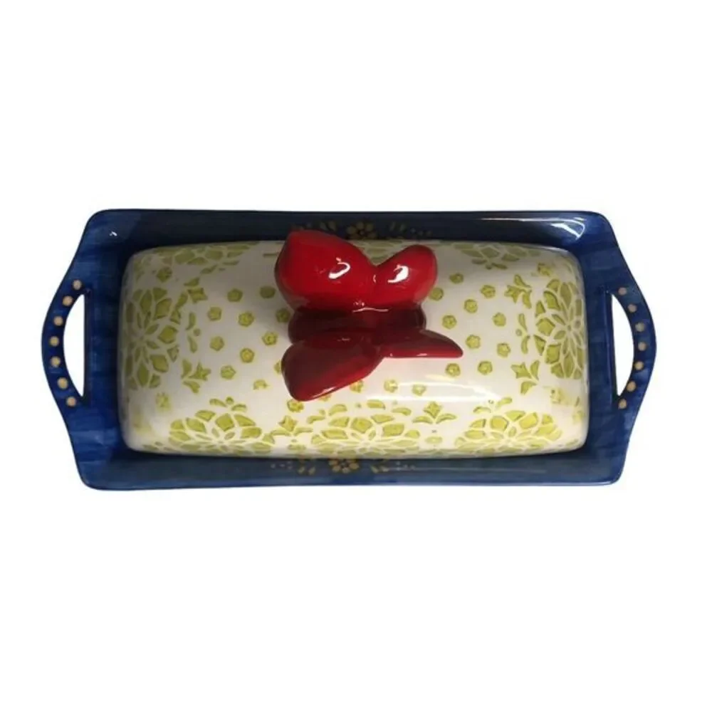 Pier 1 Hand Painted Ceramic‎ Stoneware Butterfly Butter Dish